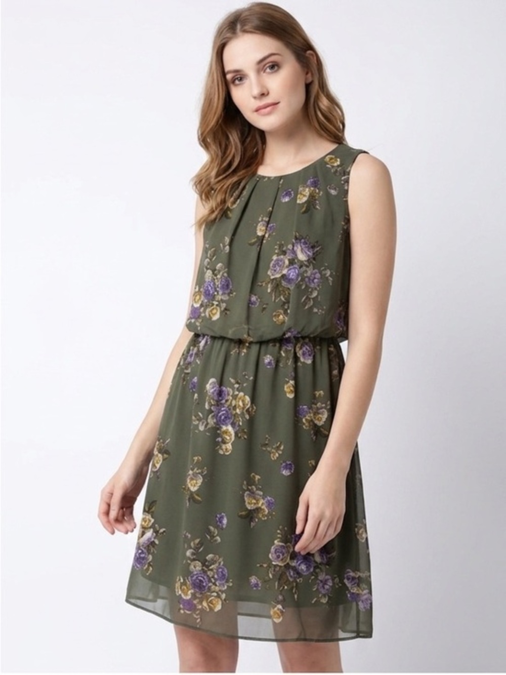 Made In Italy Green Floral Print Sleeveless Dress Size Euro 48